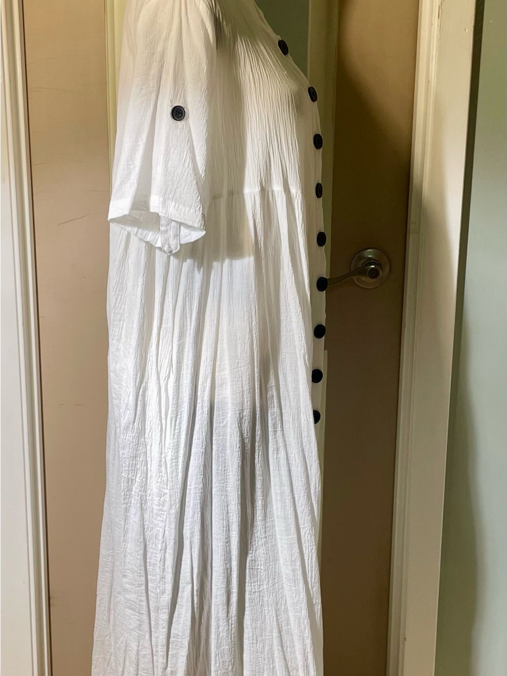 White Button-Front Maxi Dress - Picture 2 of 3